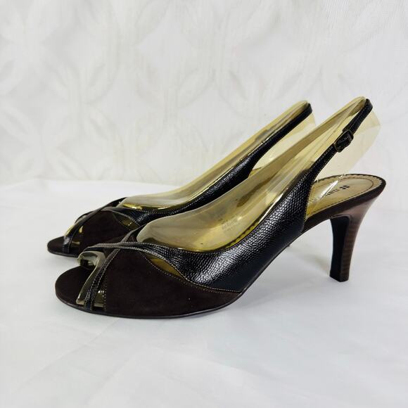 Naturalizer Entari Brown Lizard Slingback Peep Toe Pumps Size 10 - Picture 11 of 12